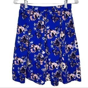 Joe Benbasset Blue Floral Pleated Flare Skirt Medium